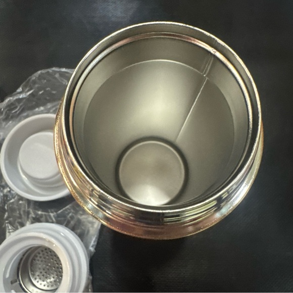 Tupperware Insulated Stainless Thermos TeaStrainer Travel Tumbler Flask 14z Gold - Picture 4 of 6